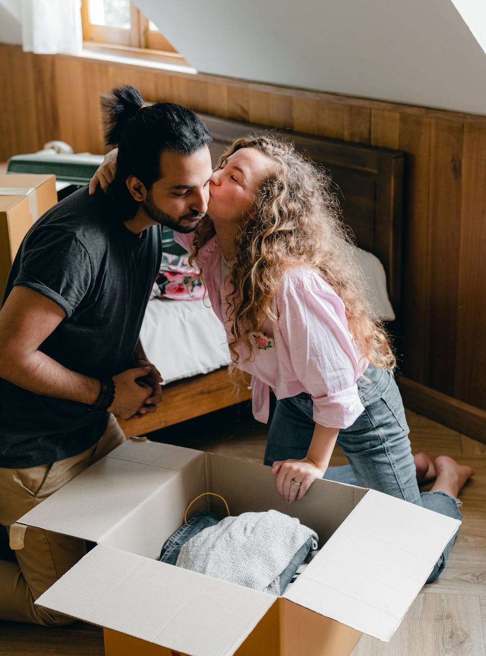 happy romantic couple moving in new house