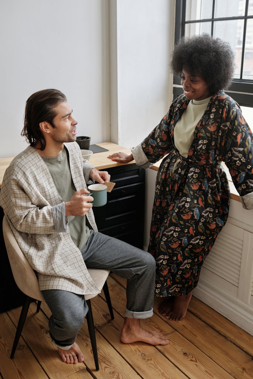 happy couple talking